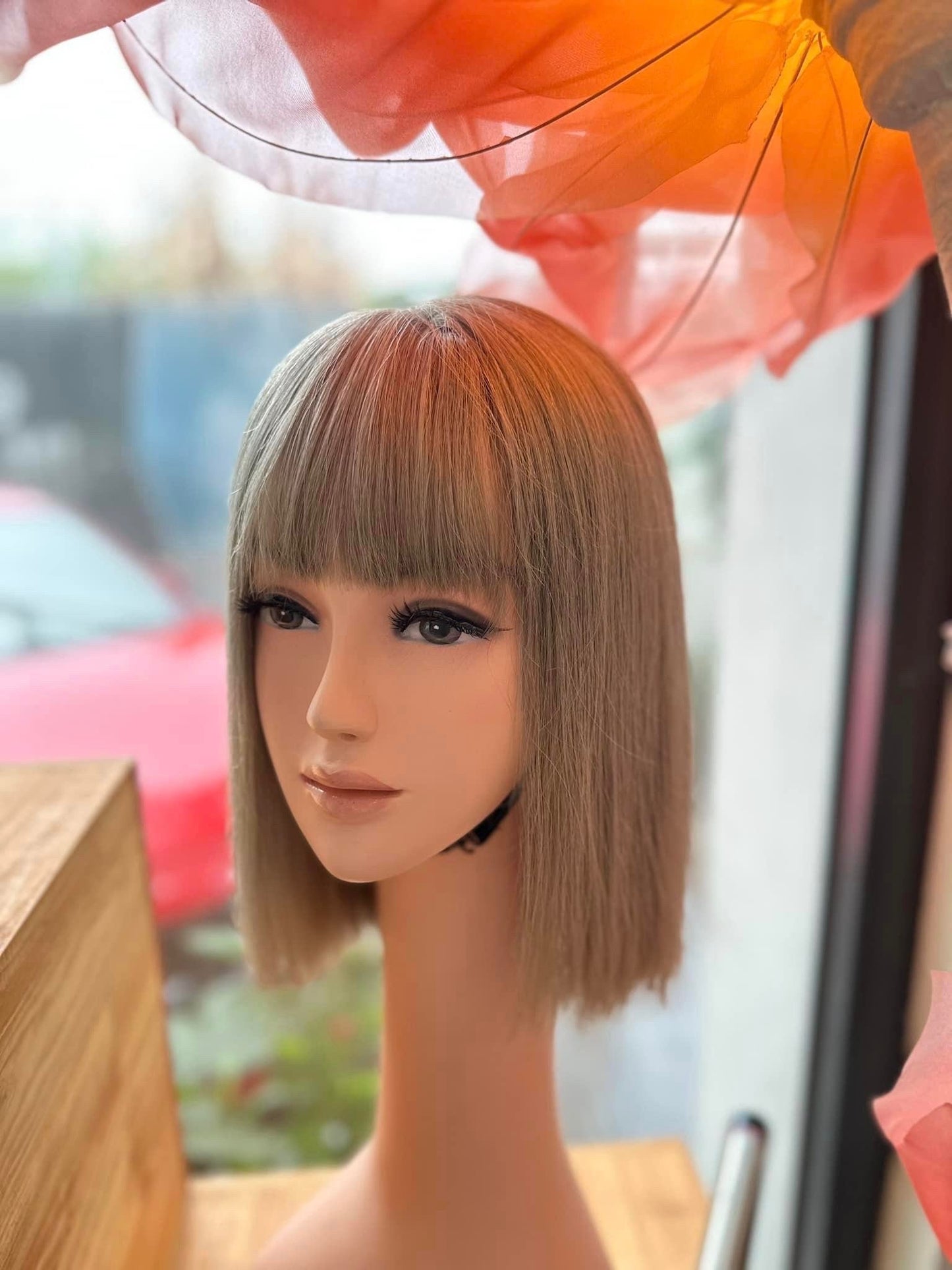 Lavia, trending milk tea bob wig, hand-tied monofilament cap