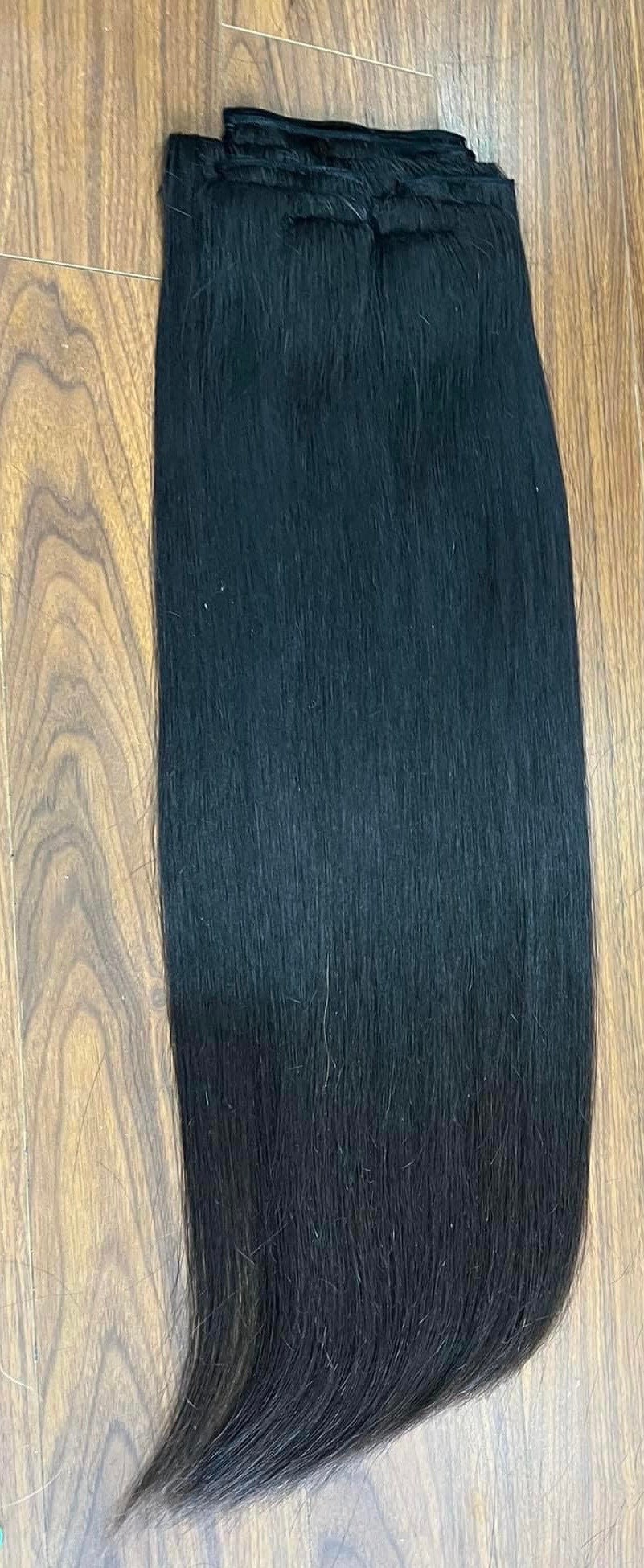 Lavia, clip-in natural black hair extensions real human hair, 100 to 200gram, length options from 18 inches (45cm) to 26 inches (65cm)