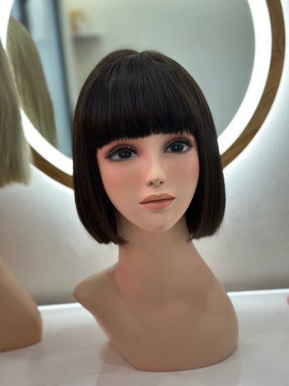 Lavia, natural black bob with fringe wig - hand-tied monofilament cap