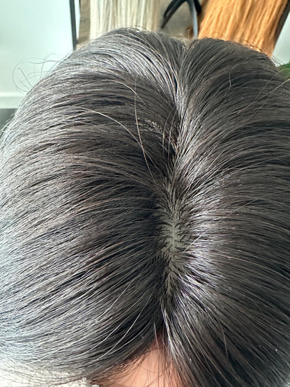 Lavia, Short natural black hair wig, 3D realistic skin silk base hand-tied monofilament cap