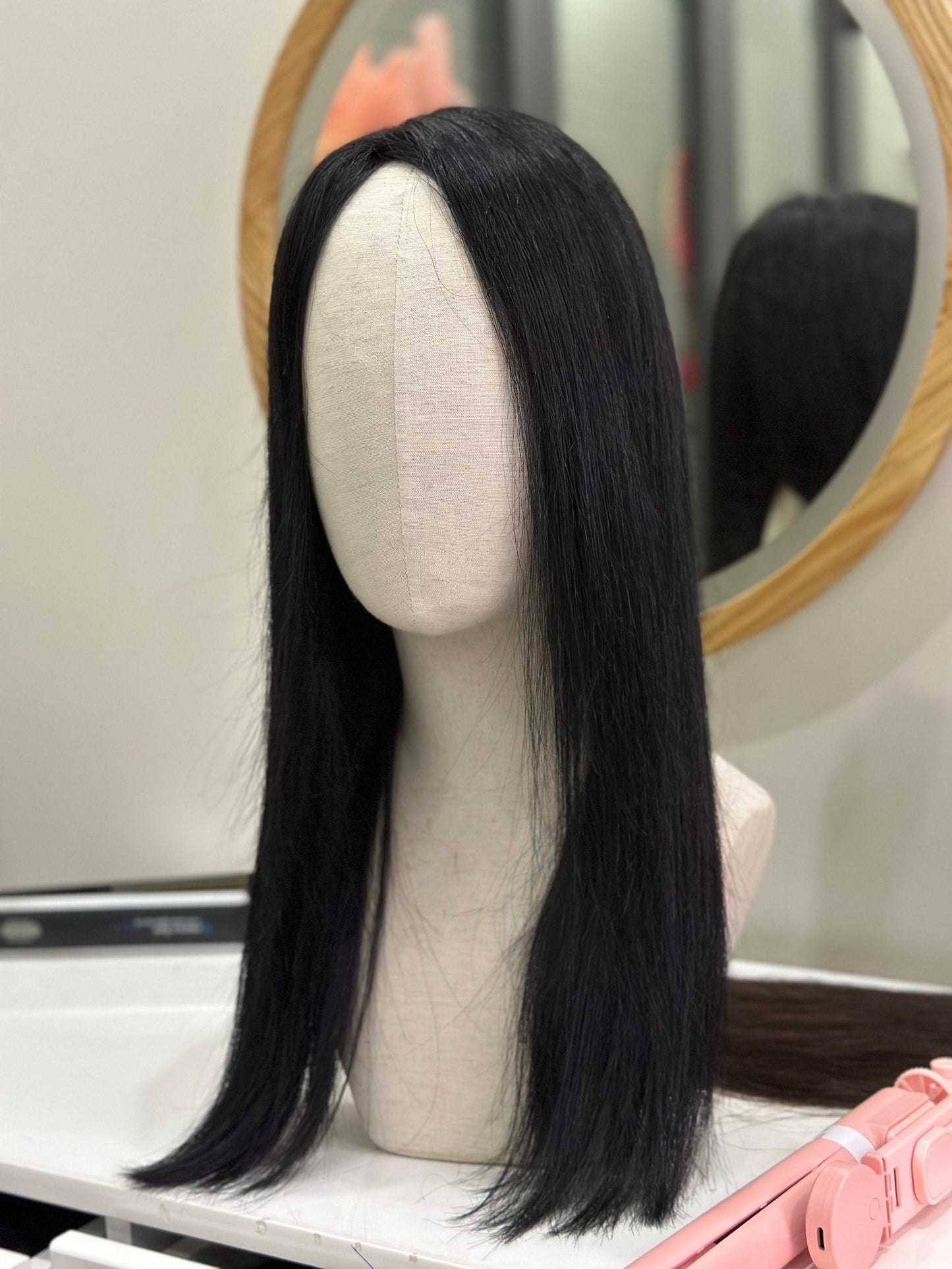 Lavia, natural black wig 50cm 200% density, hand-tied monofilament cap