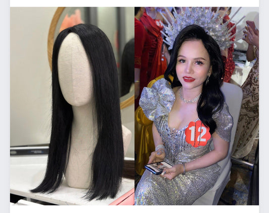 Lavia, natural black wig 50cm 200% density, hand-tied monofilament cap