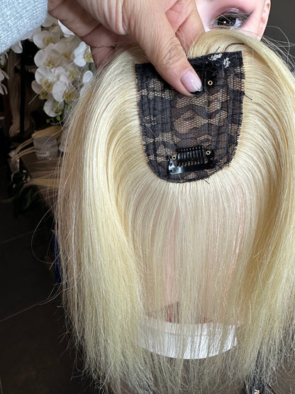 Lavia, colour your way pre-bleached silk based real human hair mini Topper with fringe, KYA collection