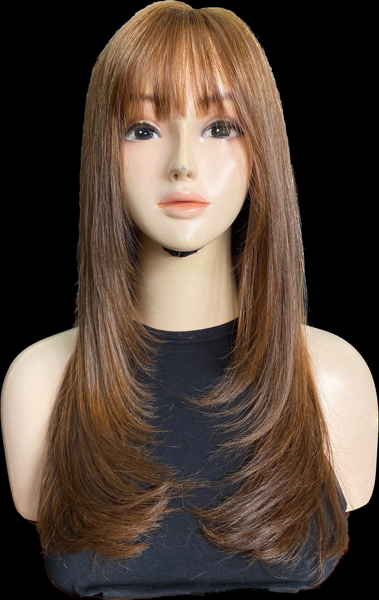 Lavia, 45cm cinnamon brown wig, 18 inches, 150% density, hand-tied monofilament cap, free wig holder