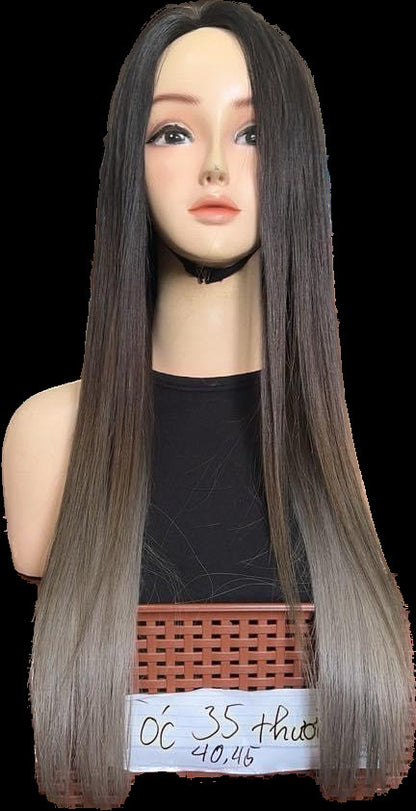 Lavia, 24 inches (60cm), 200% density, Black Silver tail wig, hand-tied monofilament cap