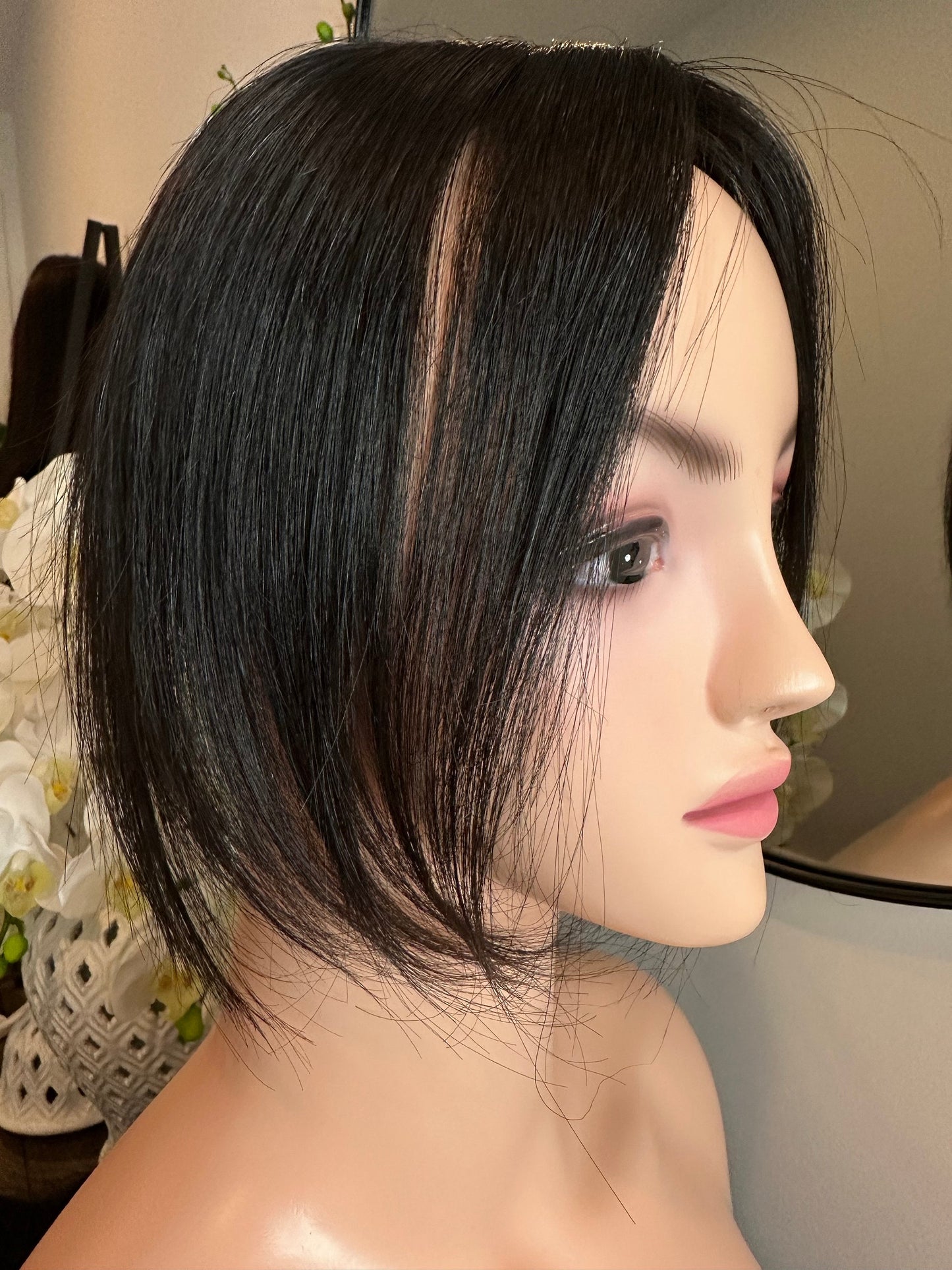 Lavia, silk based Mini Hair Topper Plus, real human hair, best for hair thinning solutions, slight hair loss on top head, medium density