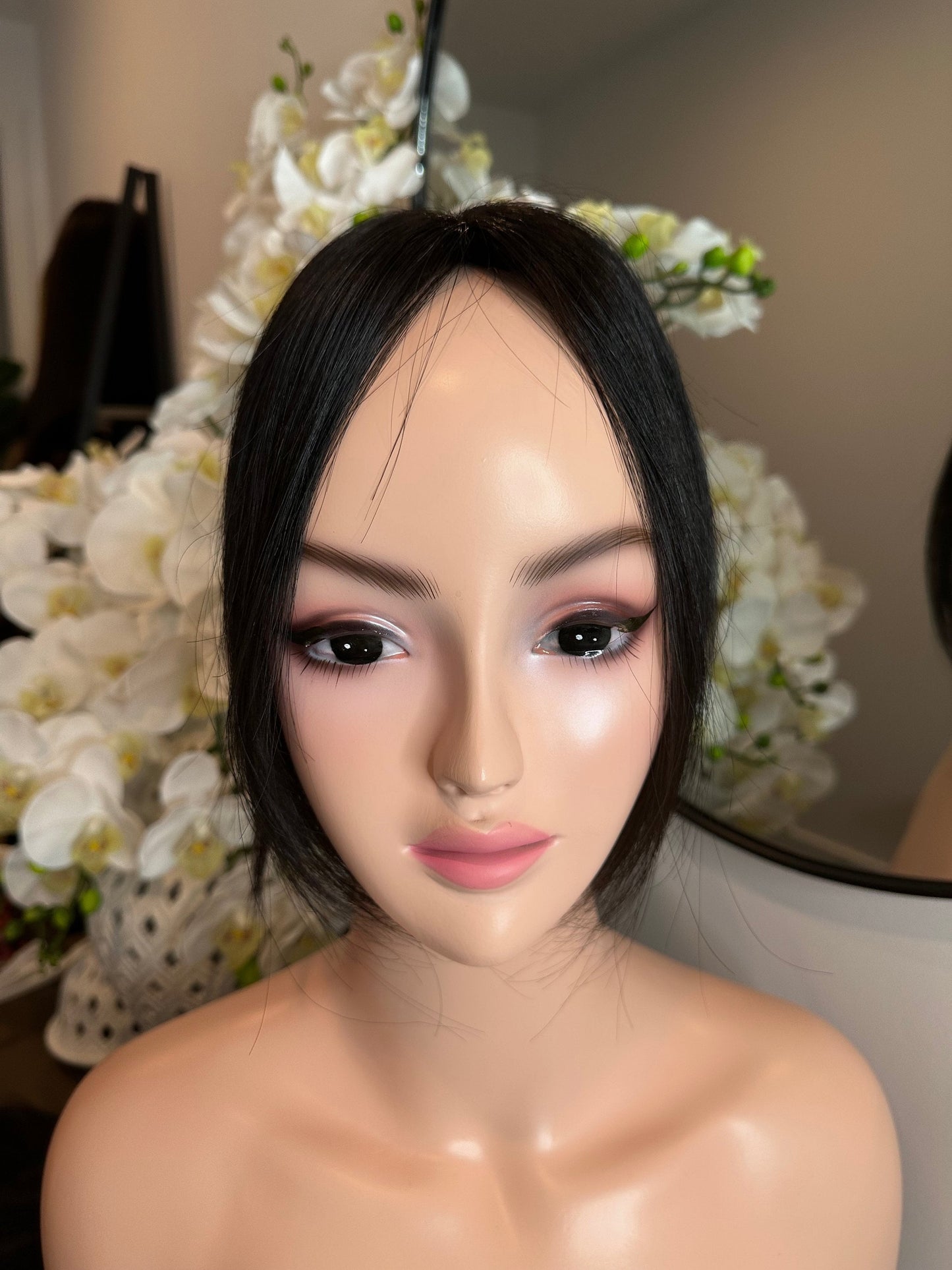 Lavia, silk based Mini Hair Topper Plus, real human hair, best for hair thinning solutions, slight hair loss on top head, medium density