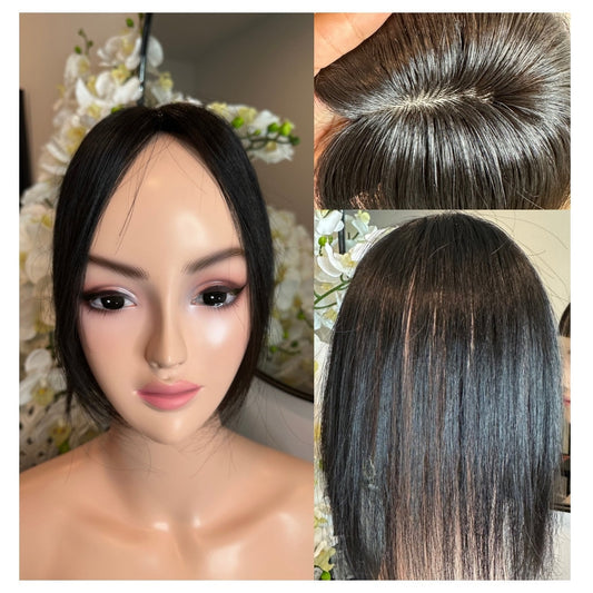 Lavia, silk based Mini Hair Topper Plus, real human hair, best for hair thinning solutions, slight hair loss on top head, medium density