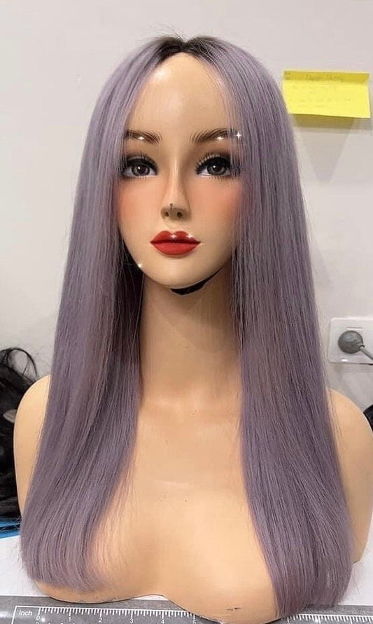 Lavia, dark rooted purple wig, 18 inches, 150% density, hand-tied monofilament cap, free wig holder