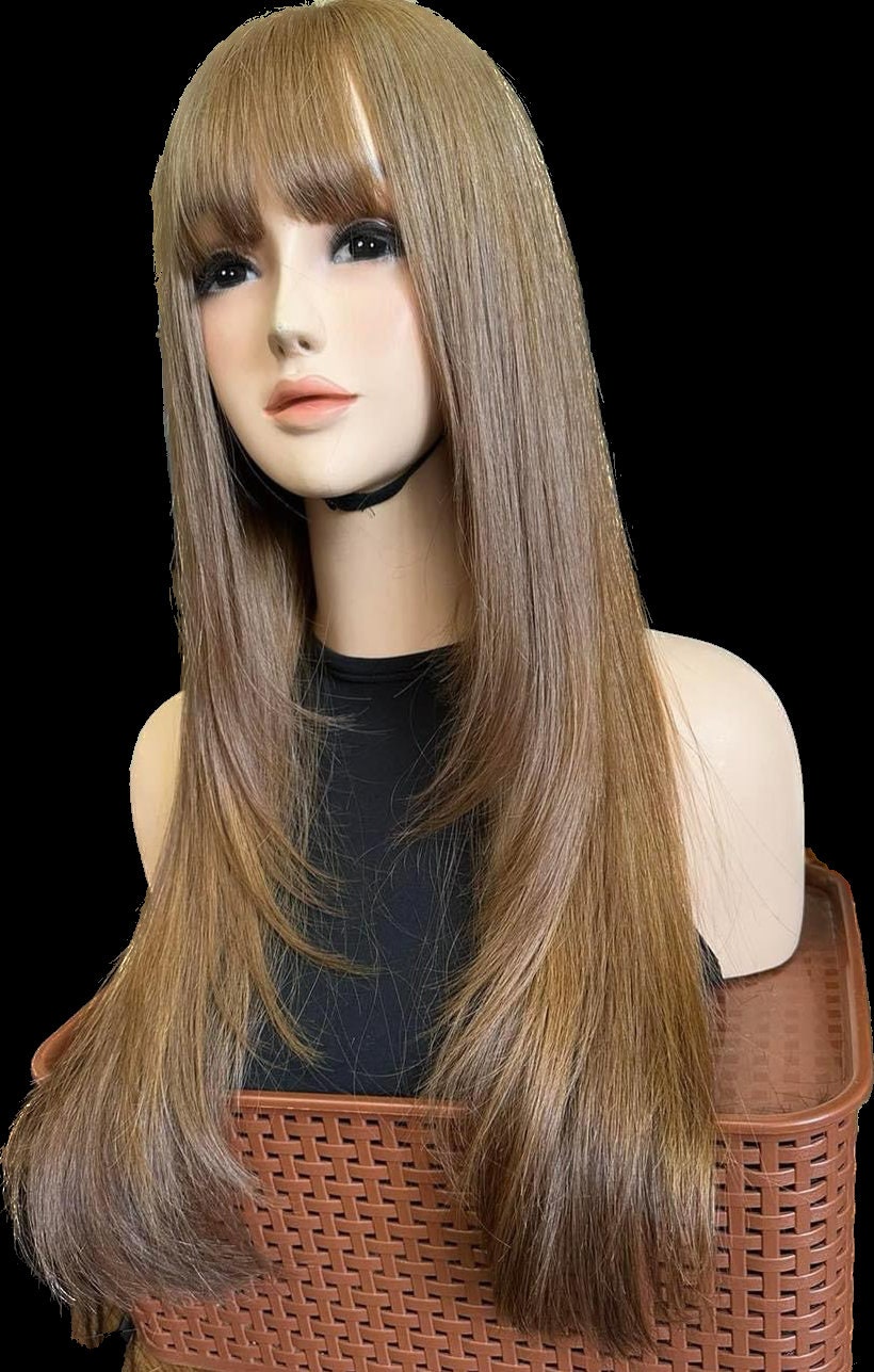 Lavia, 50cm cinnamon brown wig, 20 inches, 200% density, hand-tied monofilament cap