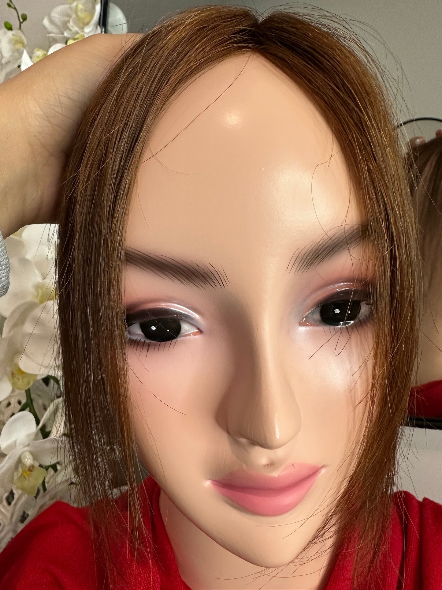 Lavia, light brown, handmade silk based Mini Hair Topper, real human hair