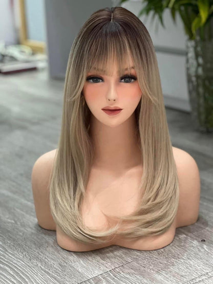 Lavia, dark rooted pearl blonde wig, 22 inches (55 cm) - 180% density, hand-tied monofilament cap