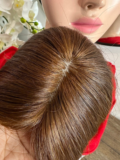 Lavia, light brown, handmade silk based Mini Hair Topper, real human hair