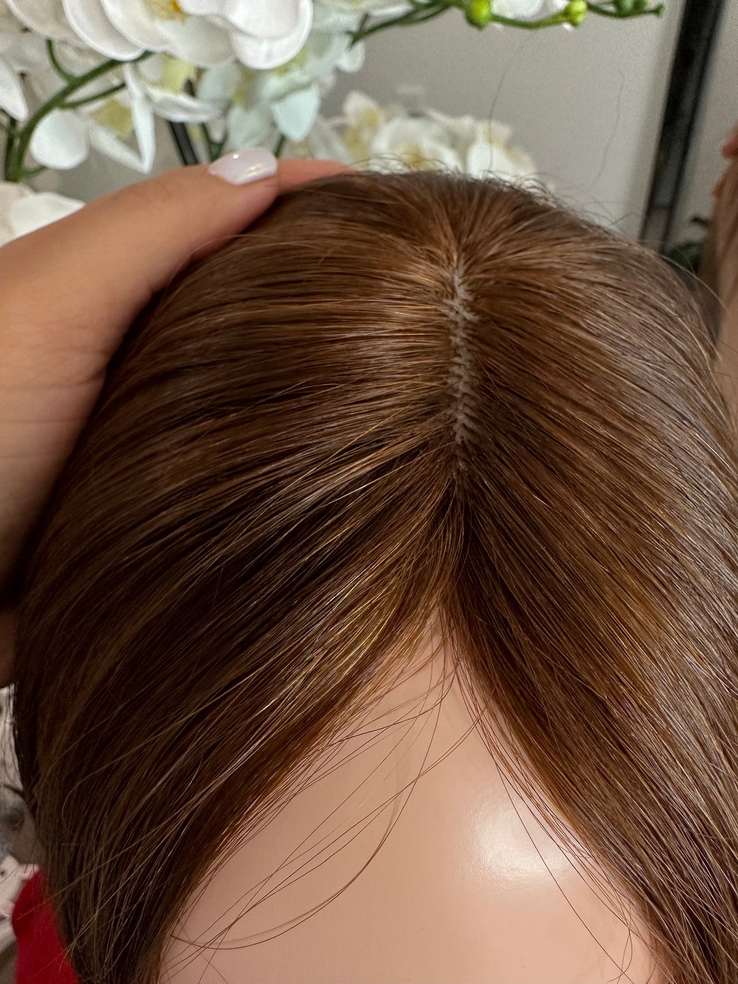 Lavia, light brown, handmade silk based Mini Hair Topper, real human hair