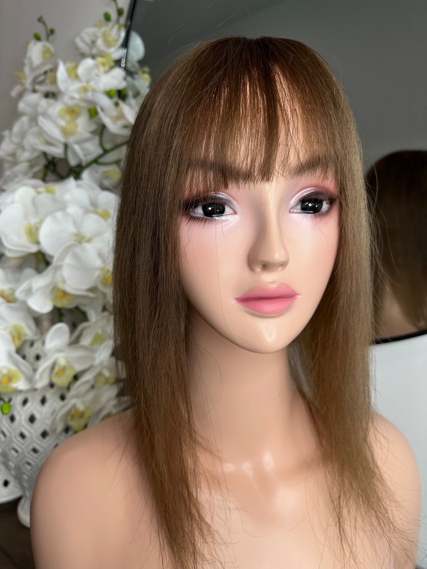 Lavia, deluxe ligh golden brown, high density, free parting, silk based real human hair Topper