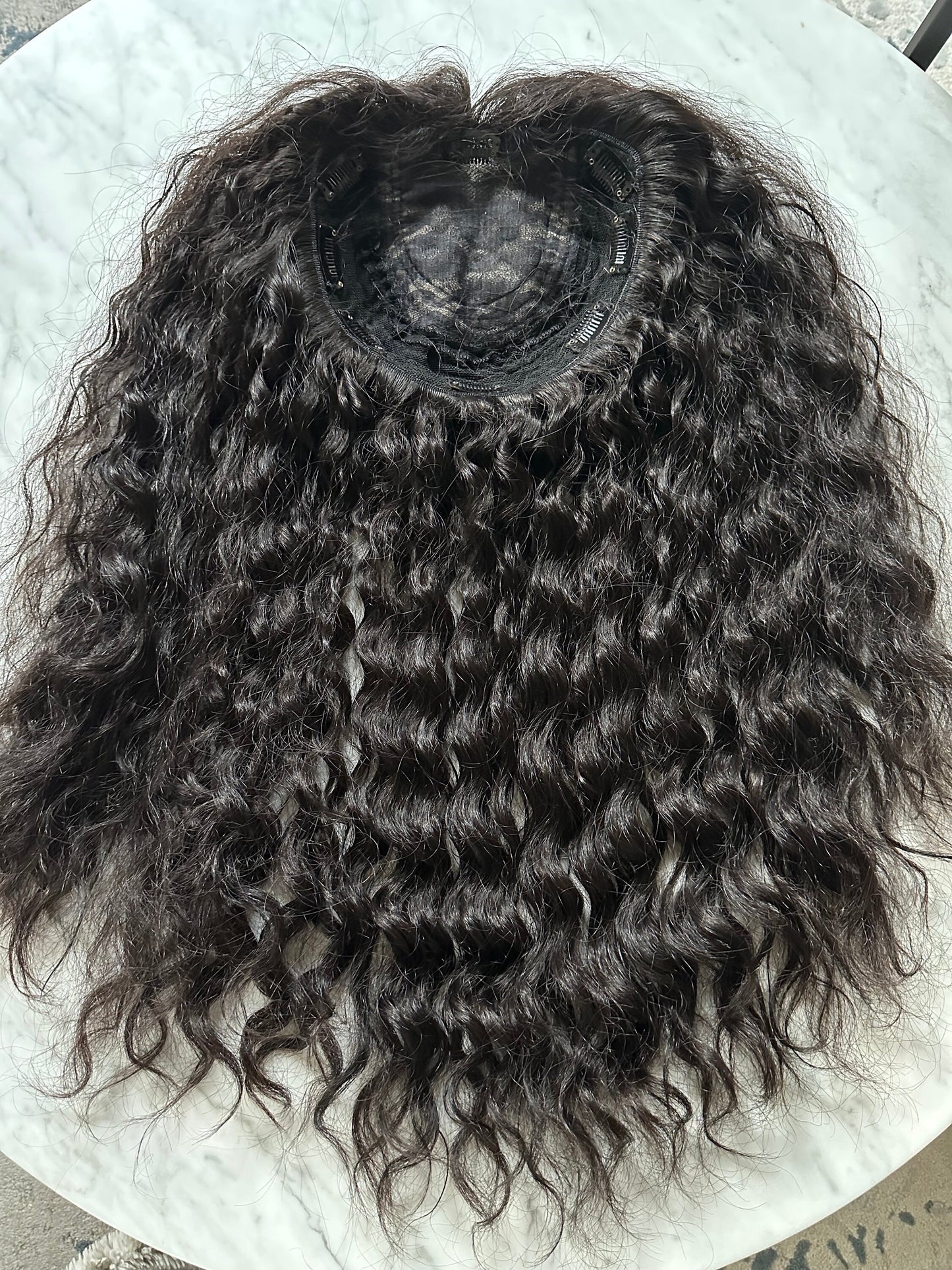 Lavia, half head topper, natural black human hair silk based wavy curl Hair Topper about 50cm (60cm raw hair), 20 inches, 230gram