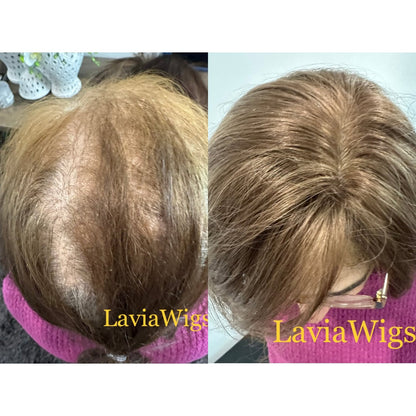 Lavia, deluxe ligh golden brown, high density, free parting, silk based real human hair Topper