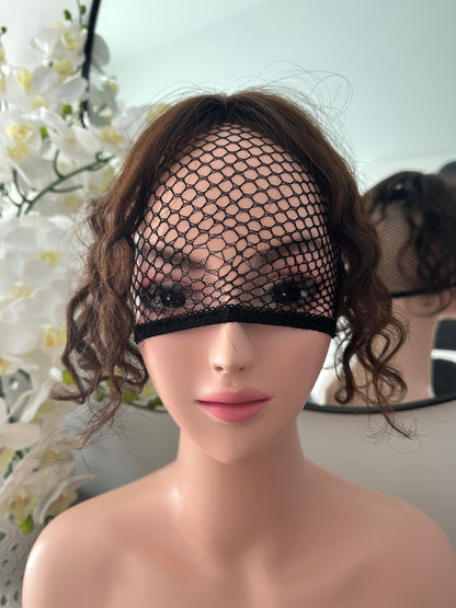 Lavia, chocolate brown silk based real human Curly Mini Hair Topper, Best for medium hair loss, cover top head area for curly hair