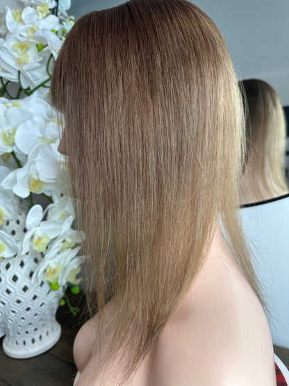 Lavia, deluxe ligh golden brown, high density, free parting, silk based real human hair Topper