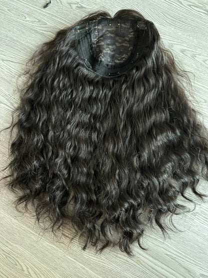 Lavia, half head topper, natural black human hair silk based wavy curl Hair Topper about 45cm (50cm raw hair), 18 inches, 180gram