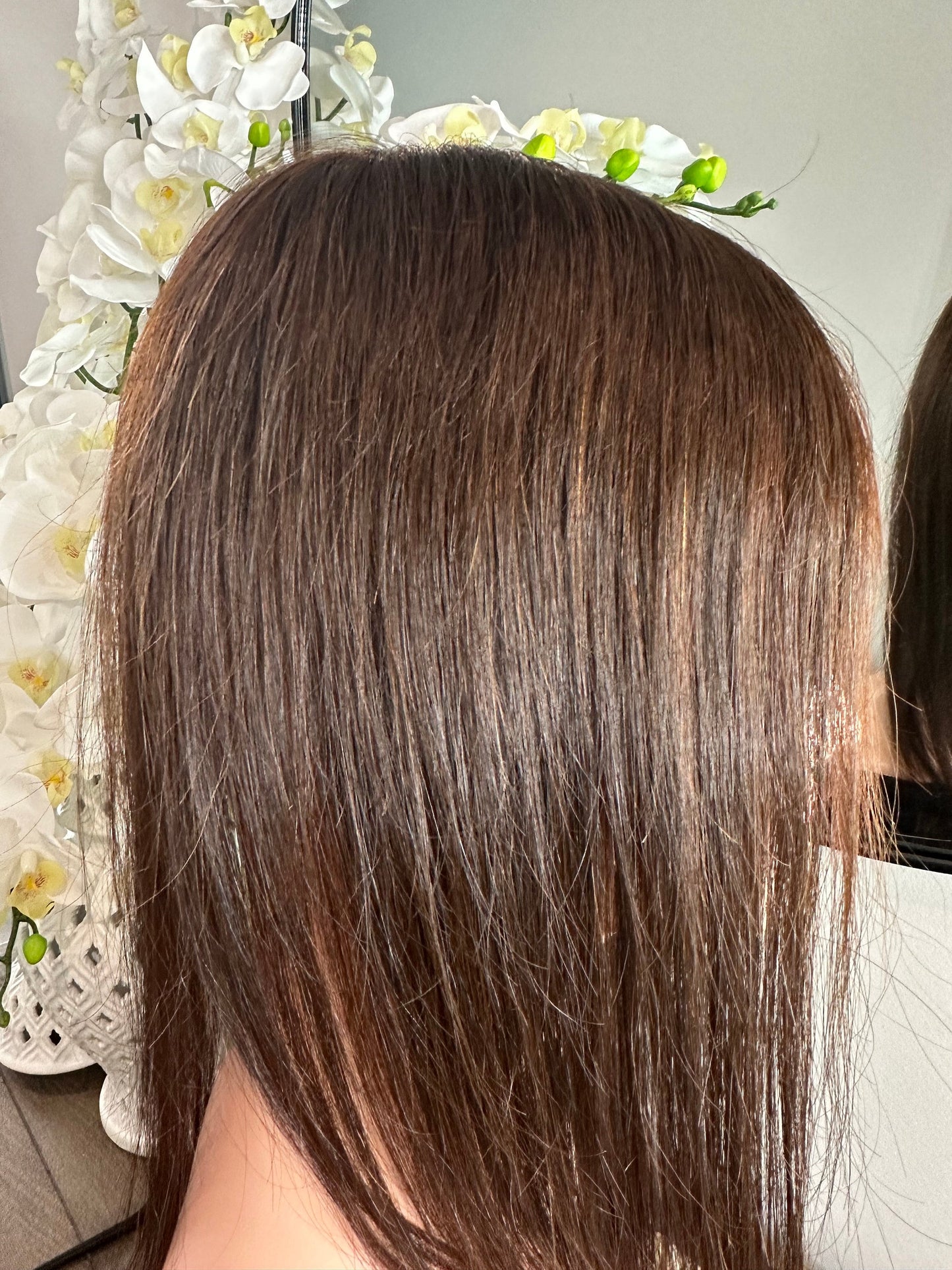 Lavia,chocolate brown handmade Medium density silk based real human Hair Topper, Best for medium hair loss - cover top area of your head