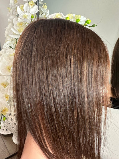 Lavia,chocolate brown handmade Medium density silk based real human Hair Topper, Best for medium hair loss - cover top area of your head