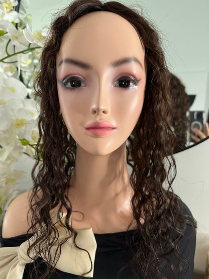 Lavia, Deep Curled silk base Hair Topper, real human hair, chocolate brown, Best for medium hair loss, cover top head area for curly hair