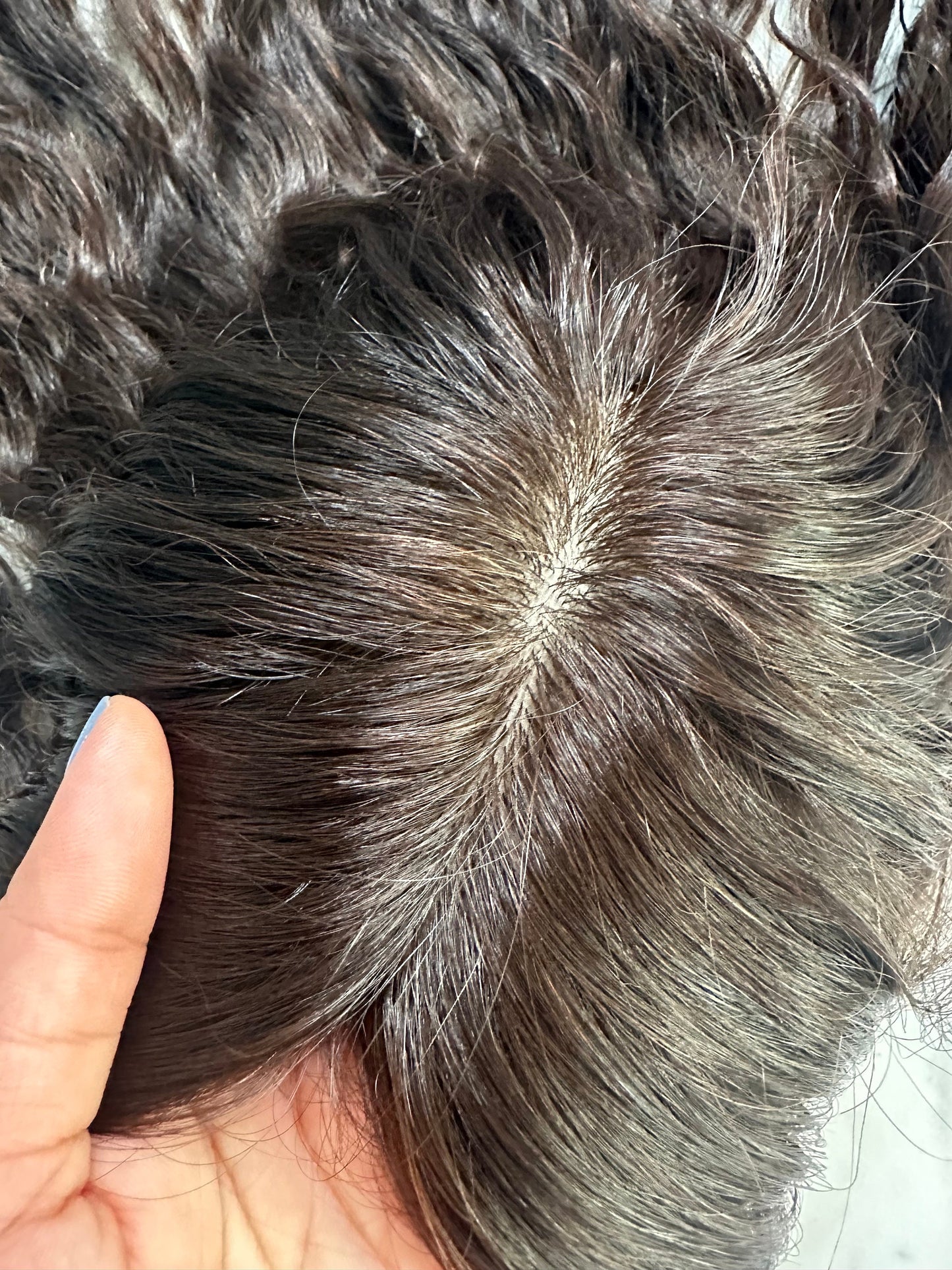 Lavia, deluxe chocolate brown curly silk base real human hair Topper, free parting, best for larger area of hair loss