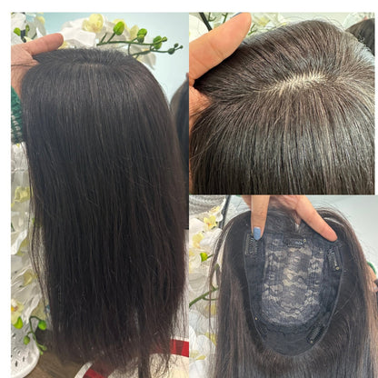 Lavia, high density silk based real human hair Topper 18 inches, large base 7.5 *6 inches