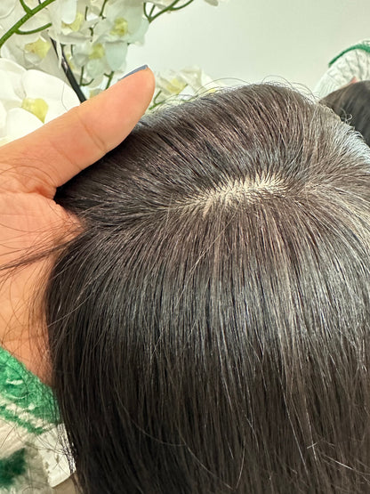 Lavia, high density silk based real human hair Topper 18 inches, large base 7.5 *6 inches