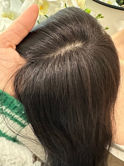 Lavia, high density silk based real human hair Topper 18 inches, large base 7.5 *6 inches