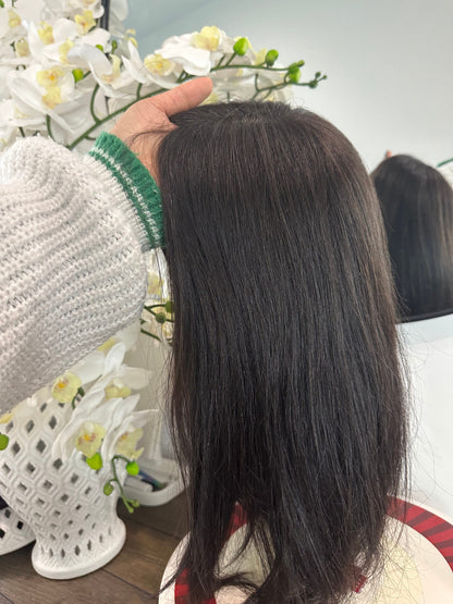 Lavia, high density silk based real human hair Topper 18 inches, large base 7.5 *6 inches