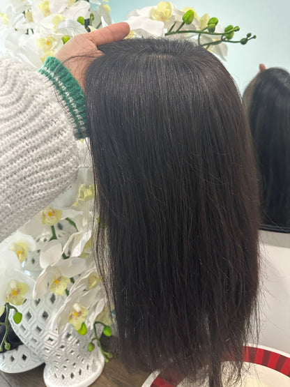 Lavia, high density silk based real human hair Topper 18 inches, large base 7.5 *6 inches