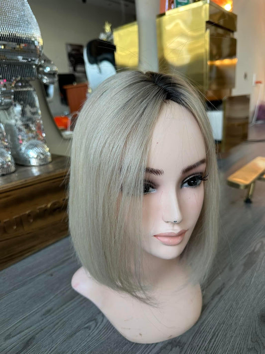 Lavia, ashy blonde dark rooted bob wig, hand-tied monofilament cap