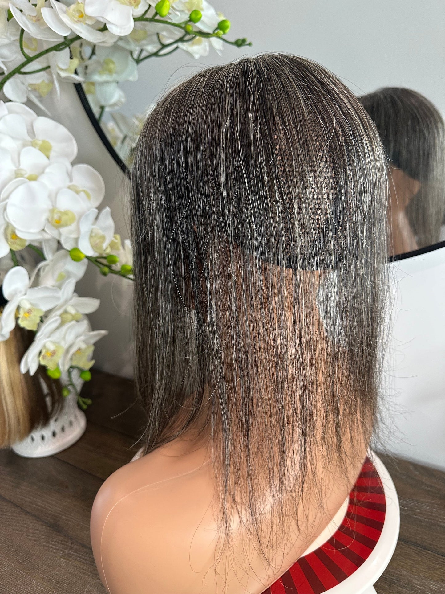 Lavia, deluxe salt and pepper toppers, free parting handmade silk based real human Hair Topper