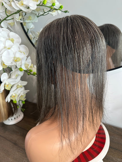 Lavia, deluxe salt and pepper toppers, free parting handmade silk based real human Hair Topper