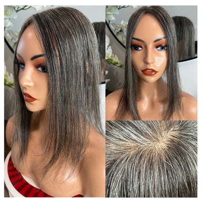 Lavia, deluxe salt and pepper toppers, free parting handmade silk based real human Hair Topper