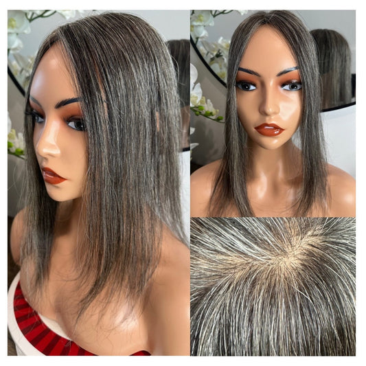 Lavia, deluxe salt and pepper toppers, free parting handmade silk based real human Hair Topper