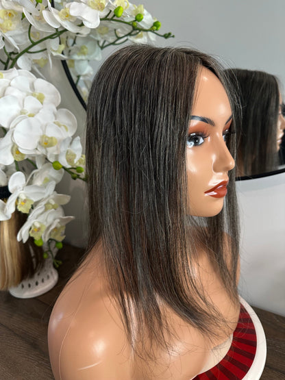 Lavia, deluxe salt and pepper toppers, free parting handmade silk based real human Hair Topper