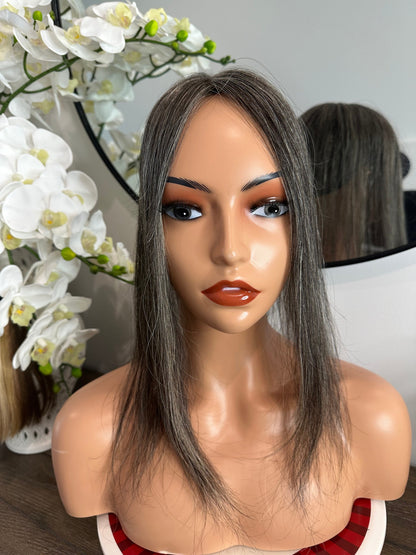 Lavia, deluxe salt and pepper toppers, free parting handmade silk based real human Hair Topper